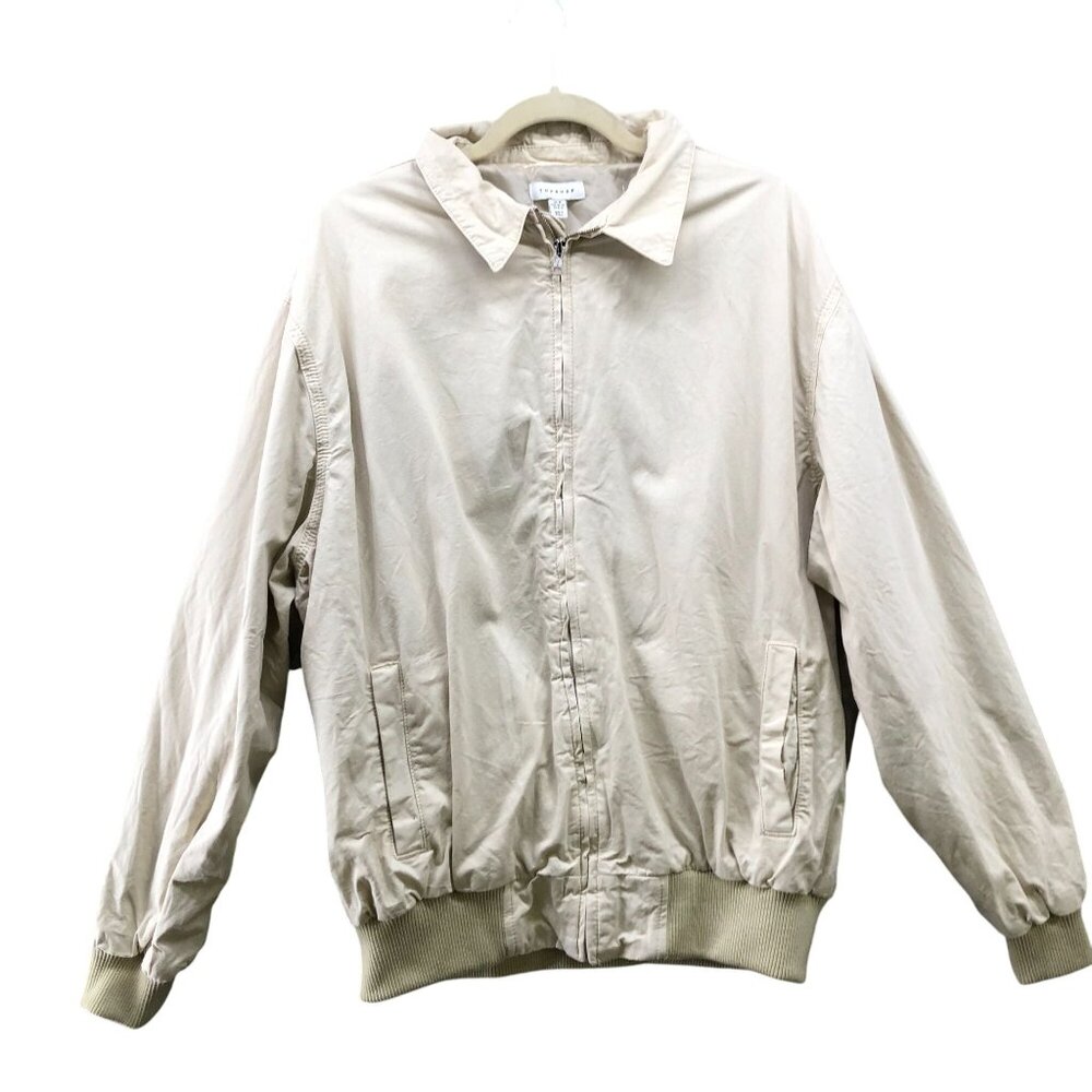 Topshop Oversized Cotton Bomber Jacket Womens 8-10 (M)‎ Beige Collared Chore